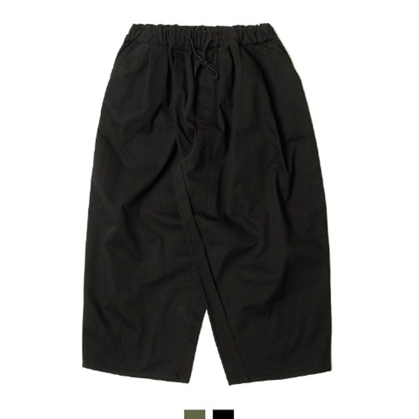 남자 밴딩 팬츠 벌룬핏 와이드 캐주얼 바지 - 블랙