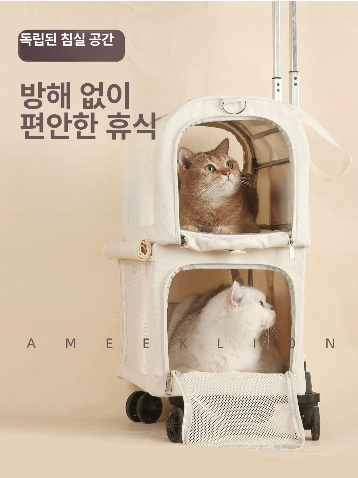 반려견 애견캐리어 이동장 2단 케리어 이동가방 여행용 가방 트롤리 고양이이동장 백팩 투명 - 상세 이미지 5