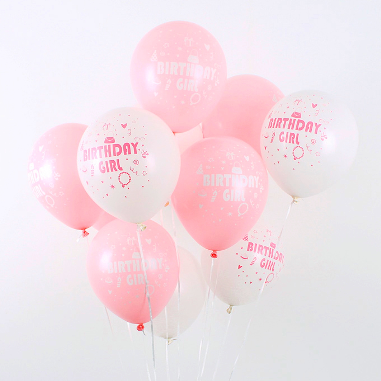 핑크레터링 벌스데이걸 여아생일파티풍선 화이트핑크 6p 아기생일상데코 - 상품 이미지
