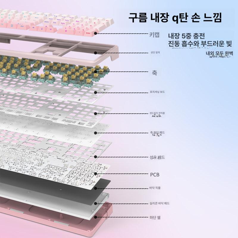 조약돌 키보드 핫스왑 무소음 게임용 파도스위치 핑크 적축 레트로 유선 미니 저소음 기계식 - 상세 이미지 5