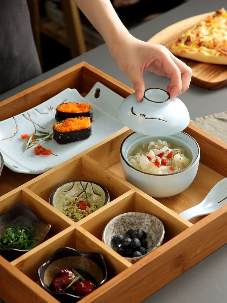 반찬 접시 일식 분할 업소용 구절판 격자 분할반찬그릇 초밥 뚜껑 식당용 나눔 세트 그릇 이미지 6