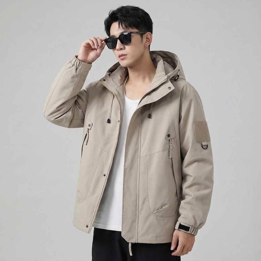 남성 간절기 봄 후드집업 바람막이 윈드브레이커 야상 점퍼 - 그린