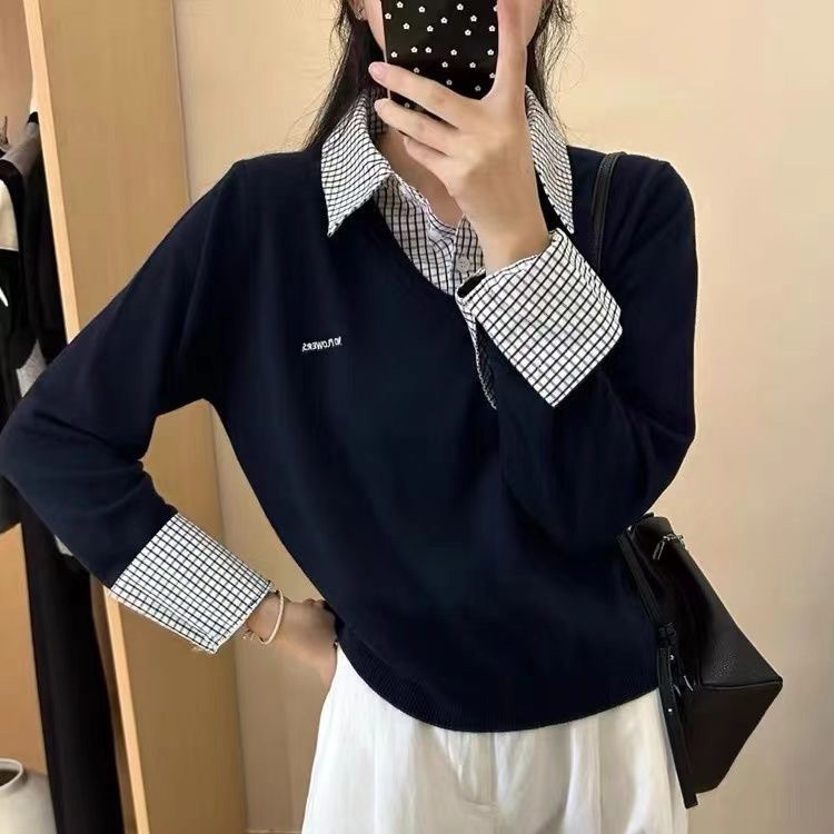 V넥 오피스룩 베이직 긴팔 니트 SSH-119 - 그레이