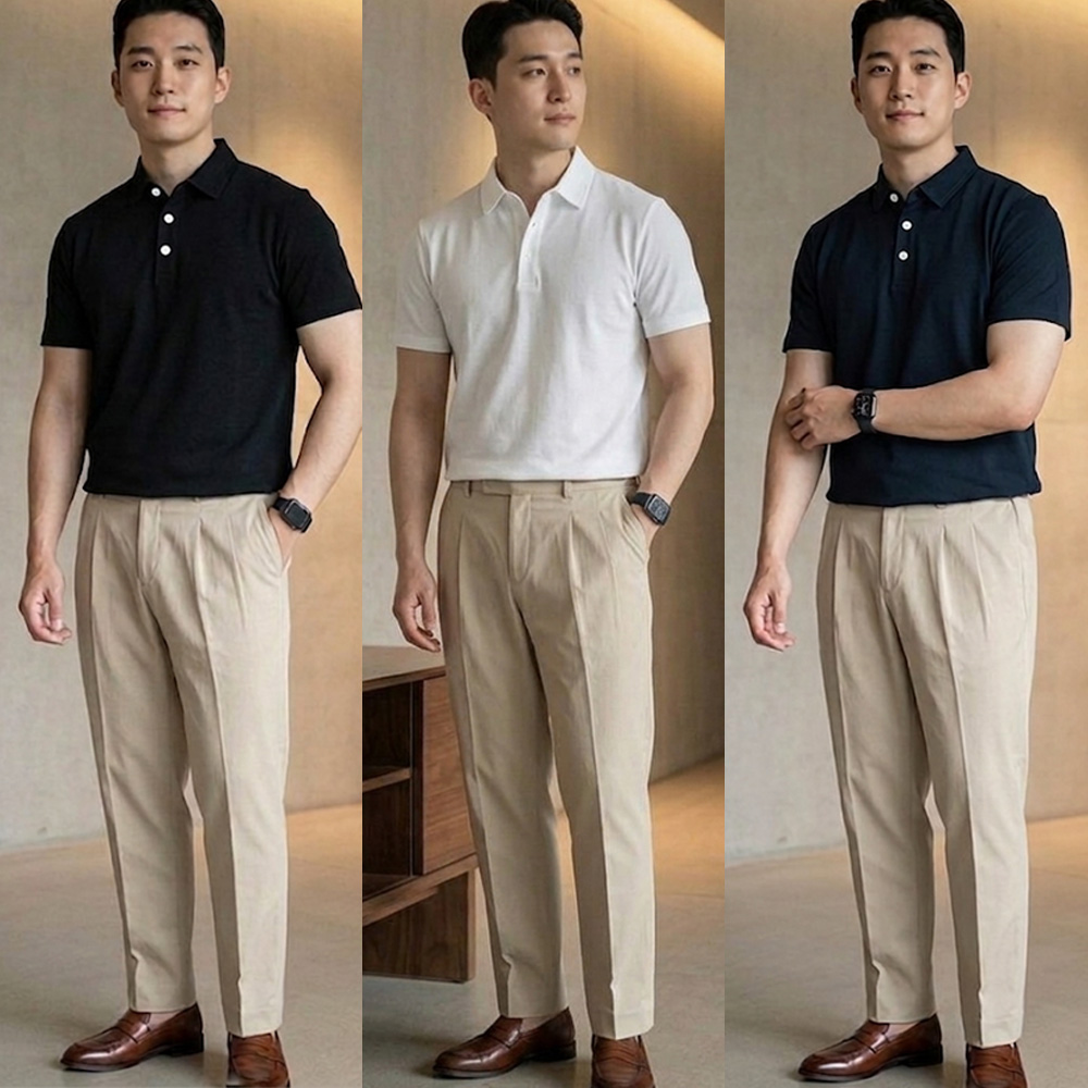 URK-553 티셔츠 남성 여름 솔리드 카라 피케 반팔 - 블랙