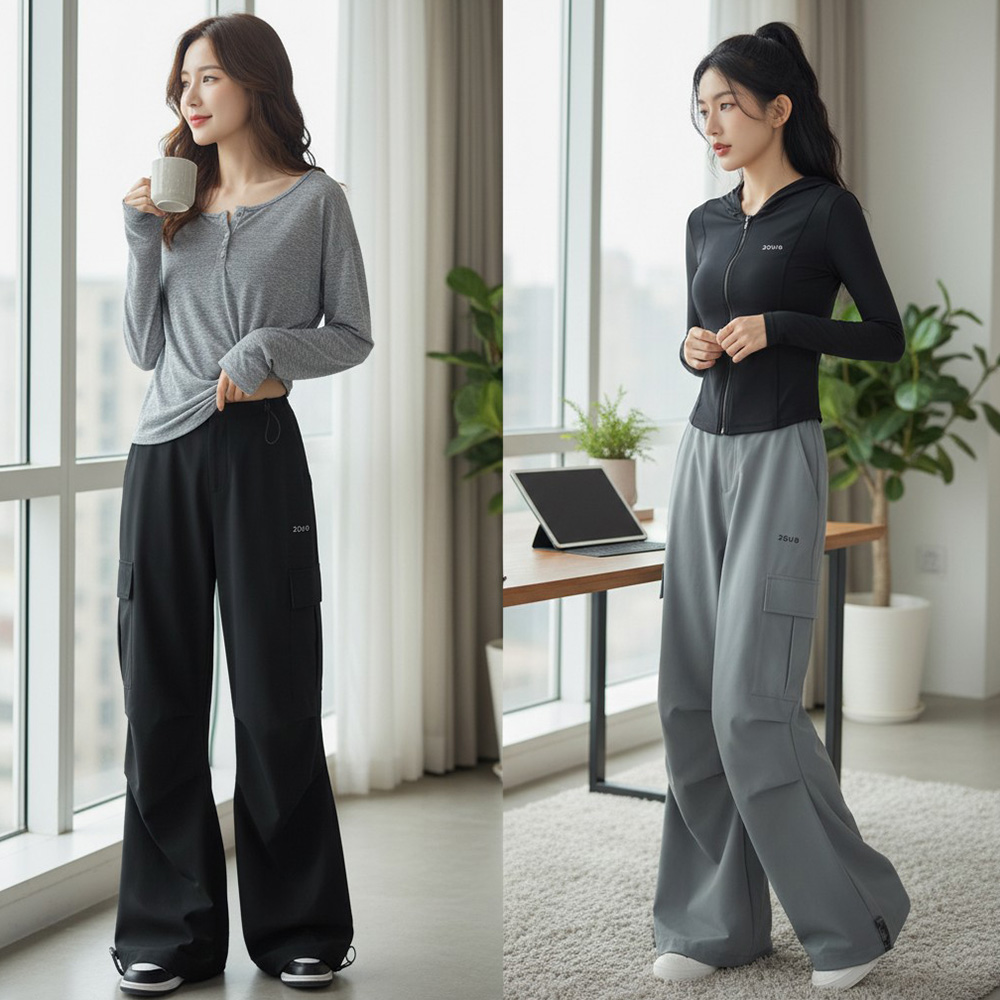 SD-262010 와이드바지 카르피온 더블스트링 카고 - 검정