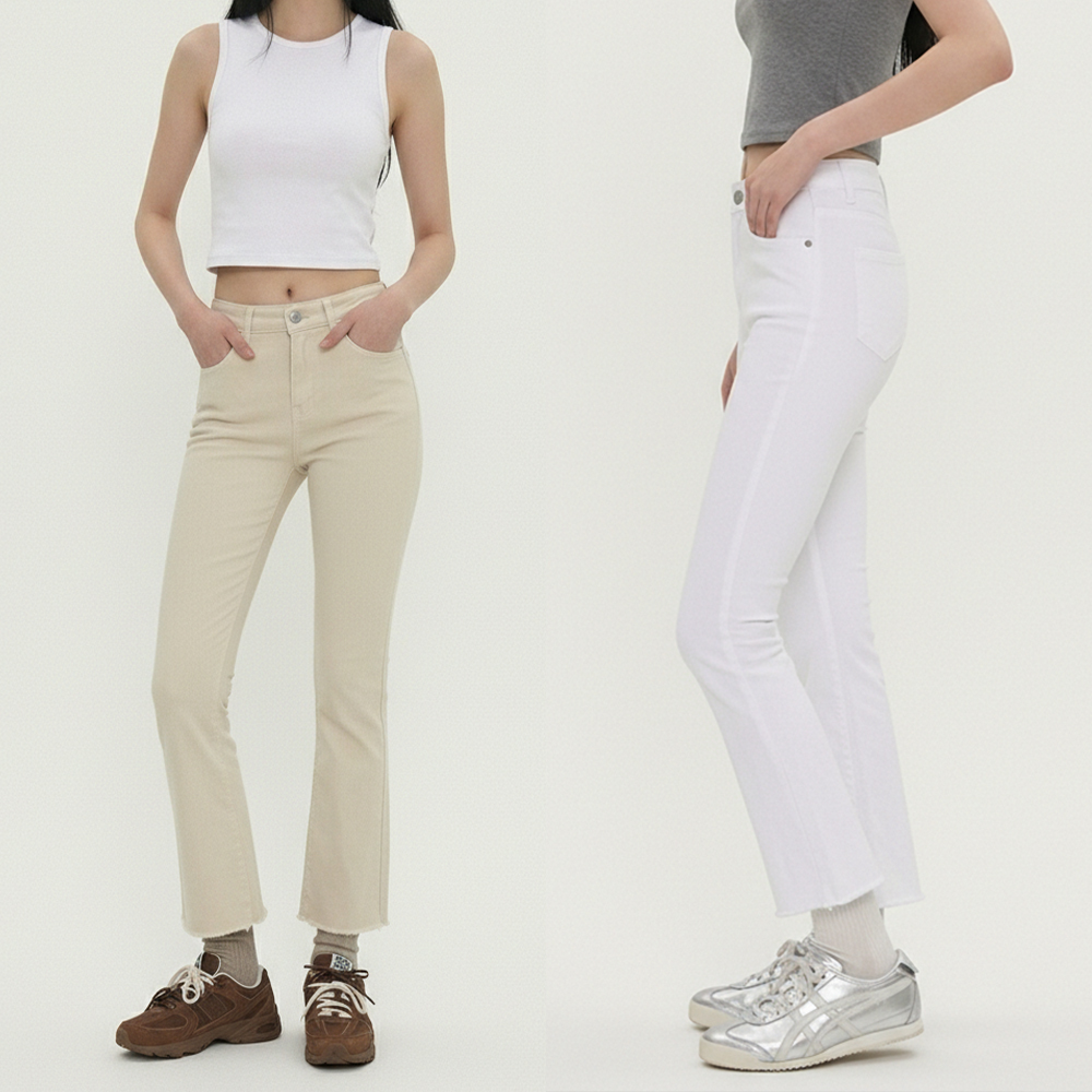 여성 캐주얼 스판 부츠컷 팬츠 - 화이트