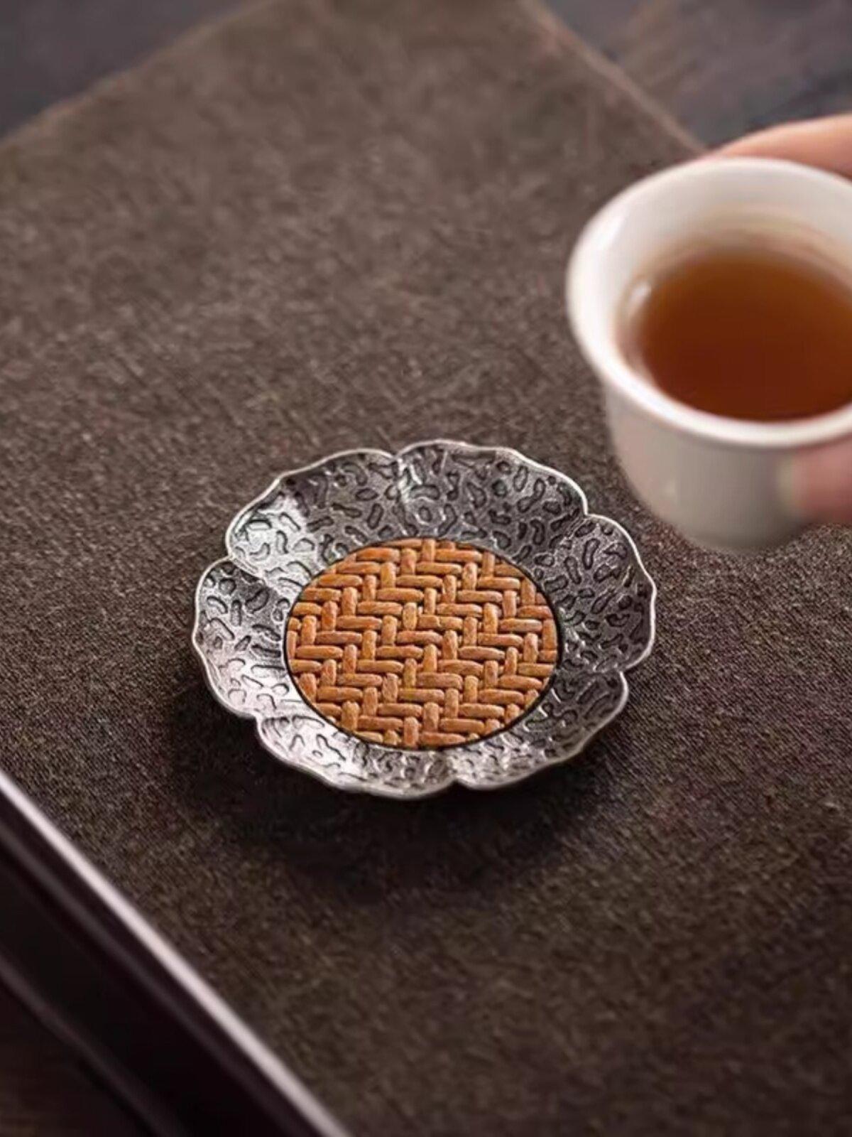찻잔 받침대 잔받침 합금 티잔 차실 다도 골동품 코스터 티룸 찻상 인테리어 차도구 세트 - 상세 이미지 5
