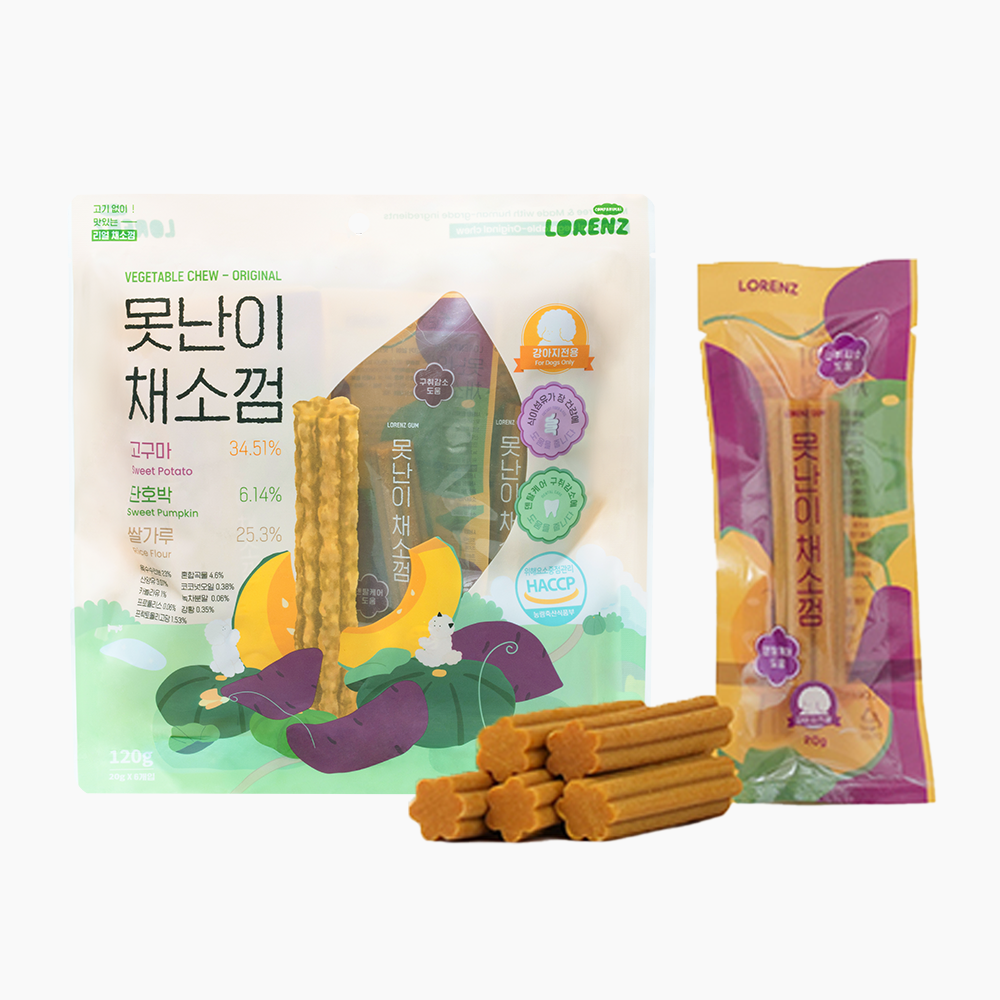 [오늘출발] 로렌츠 못난이 껌 강아지 치석 덴탈껌 입냄새제거 개껌 채소껌 장관리, 20g, 6개 - 상품 이미지