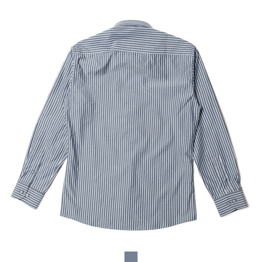남자 스트라이프 셔츠 긴팔 베이직 카라 데일리 남방 - 연그레이