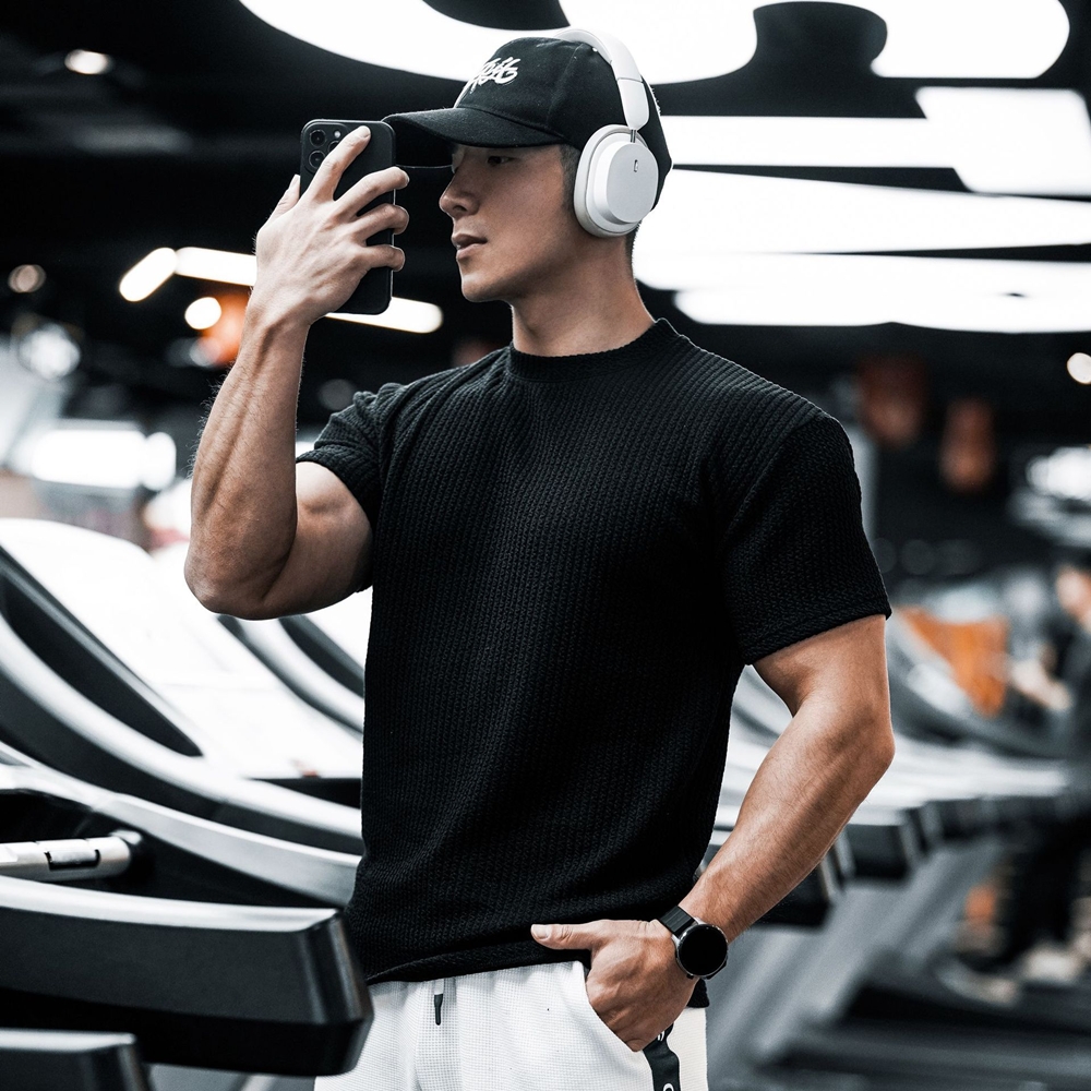 남성 아이스 쿨링 쫀쫀 스판 헬스 짐웨어 머슬 반팔 쿨티셔츠 - 카키