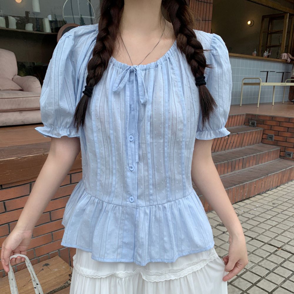 프릴 포인트 밴딩 퍼프 블라우스 JSD-1007891 - 화이트