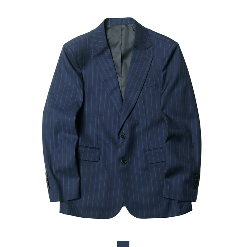 남자 네이비 스트라이프 수트 정장 세트 슬랙스 자켓 - 네이비