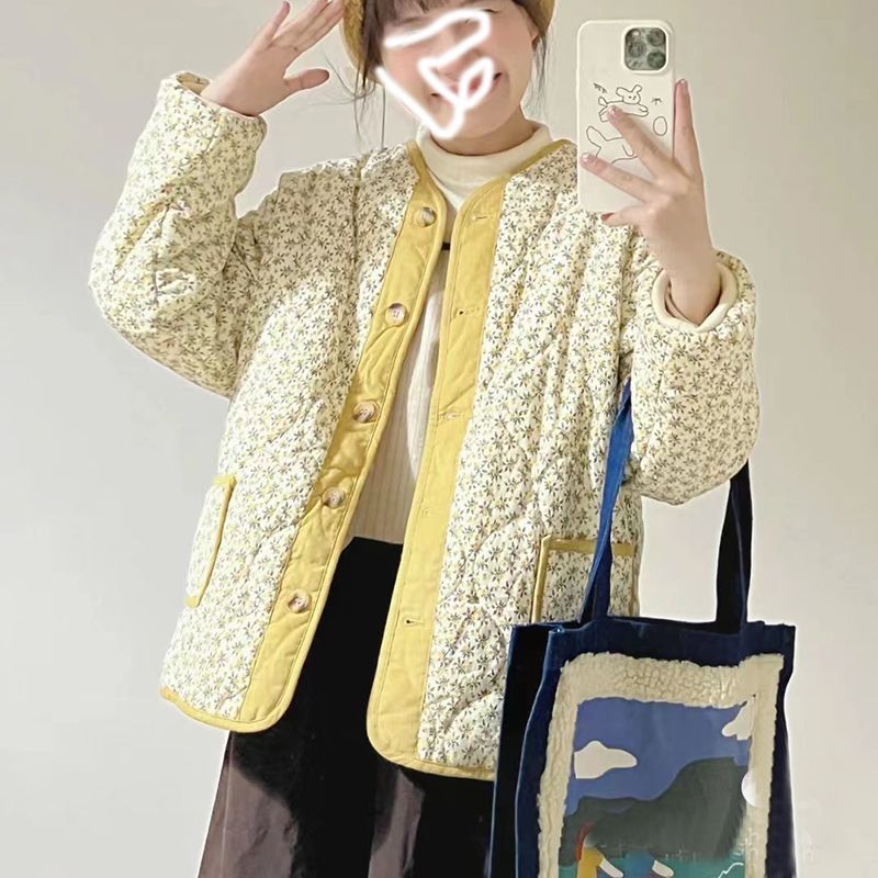 경량 오버핏 여성 꽃무늬 점퍼 다운 패딩 덕다운 구스다운 후드 롱 구스 - 상세 이미지 2