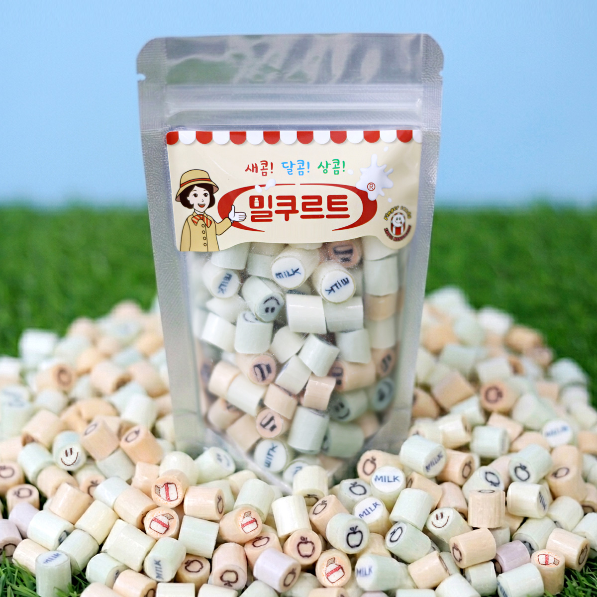 수제캔디 수제 사탕 밀쿠르트 요구르트 우유 과일맛 맛있는 사탕 선물 답례품 파우치 100g - 상품 이미지