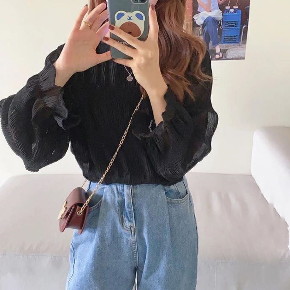 셔링 주름 쉬폰 밴딩 블라우스 JSD-1007965 - ivory