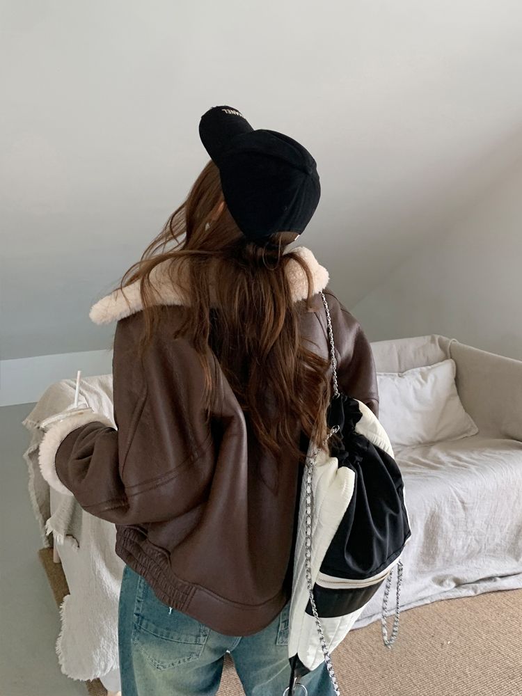 여성 무스탕 코트 양털 크롭 램스킨 자켓 겨울 롱코트 롱 모직 여자 울 - 상세 이미지 5