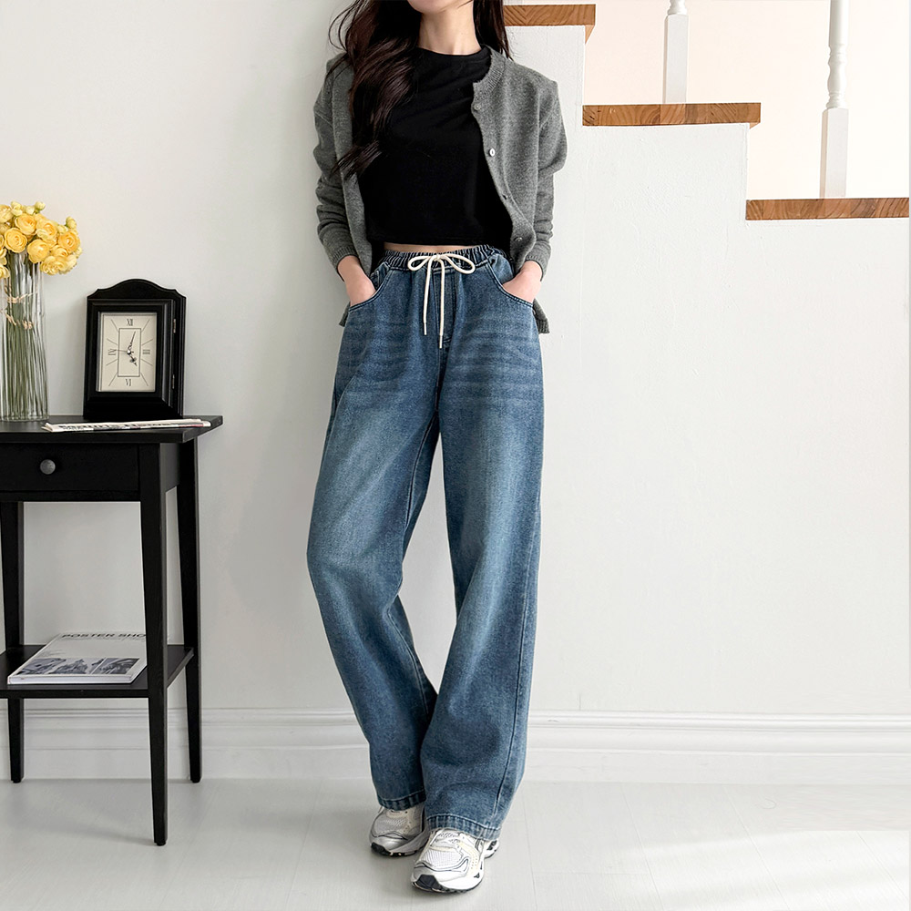 여성 슬림핏 2컬러 밴딩 데님 청바지 DJJ-GAA-SF1046W - 중청