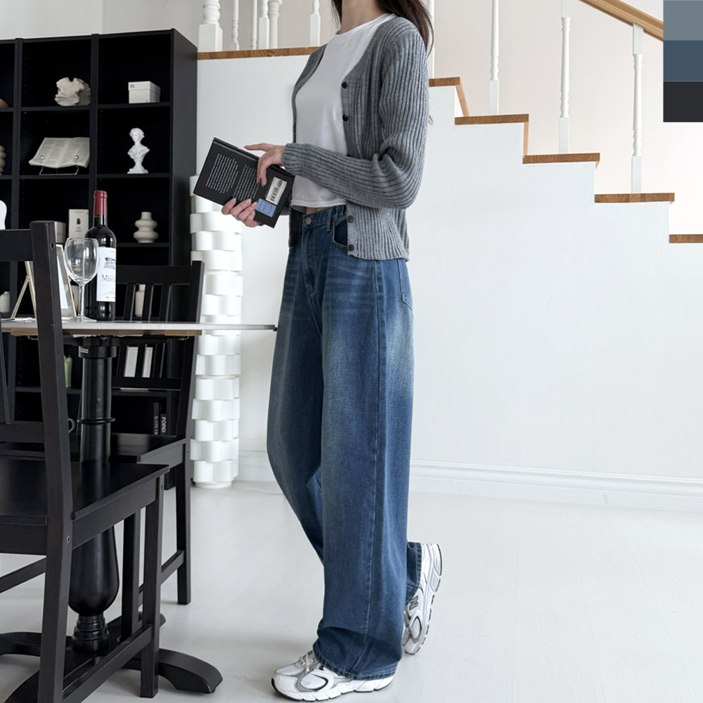 여성 뒷밴딩 2컬러 와이드 청바지 DJJ-JMM-WSF2008 - 연청