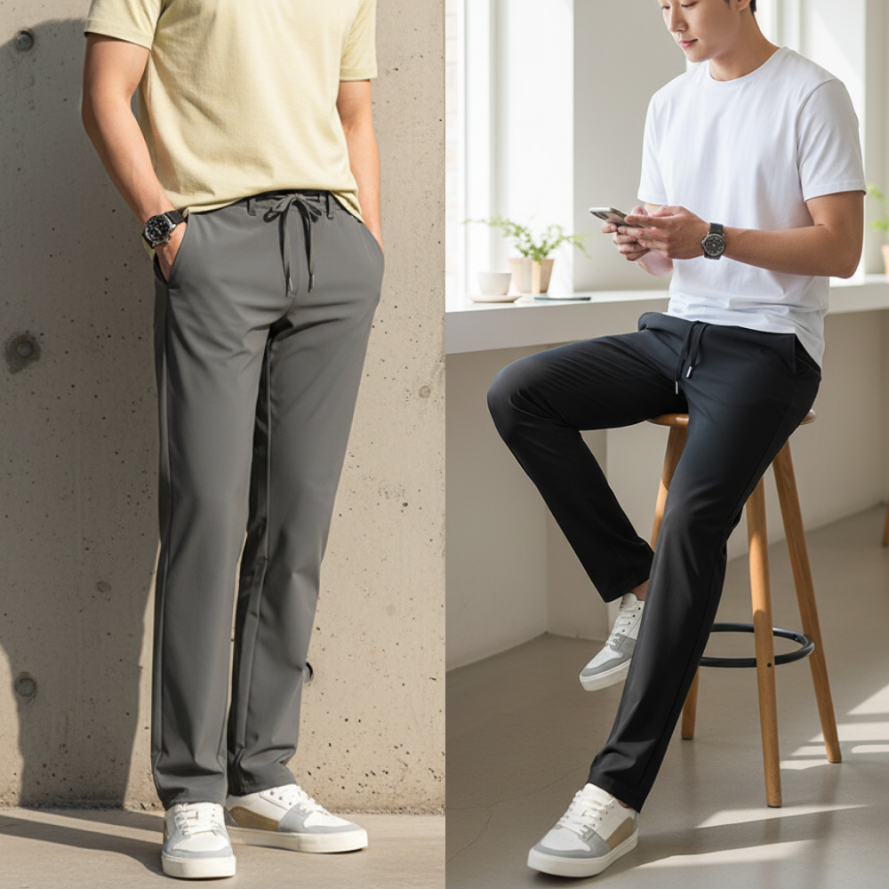 시원한 남자쿨팬츠 여름 쿨링 밴딩 스판 팬츠 슬랙스 쿨바지 정장바지 - 블랙