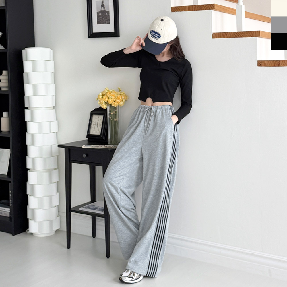 여성 사이드 2컬러 라인 와이드 팬츠 DJJ-GAA-SF1042W - 그레이