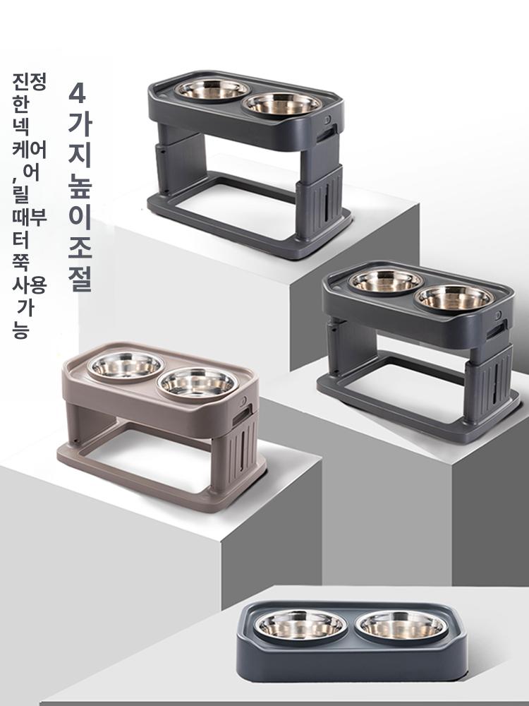 강아지 식기 세트 높이조절 실리콘 밥그릇 소형견 고양이밥그릇 물그릇 원목 식탁 - 상세 이미지 4