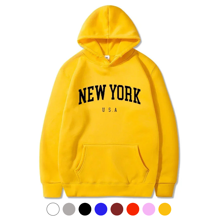 유니바운드 뉴욕 후드티 루즈핏 단체복 캐주얼룩 단체티 오버핏 커플후드 - 화이트