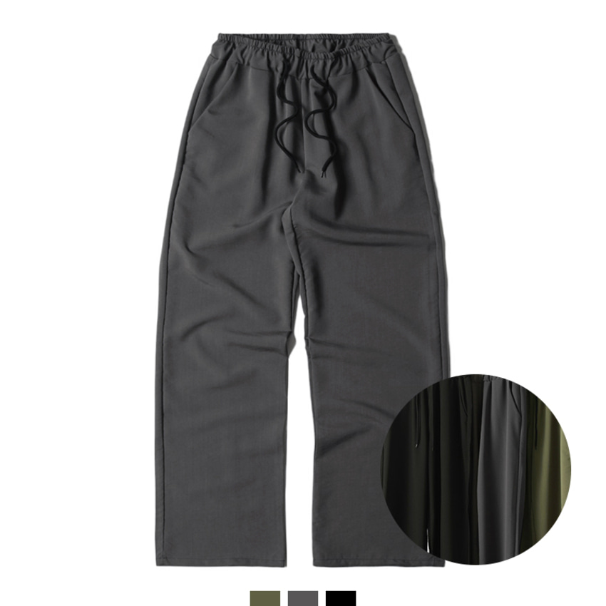 남자 밴딩팬츠 린넨 와이드 팬츠 여름 바지 - 카키