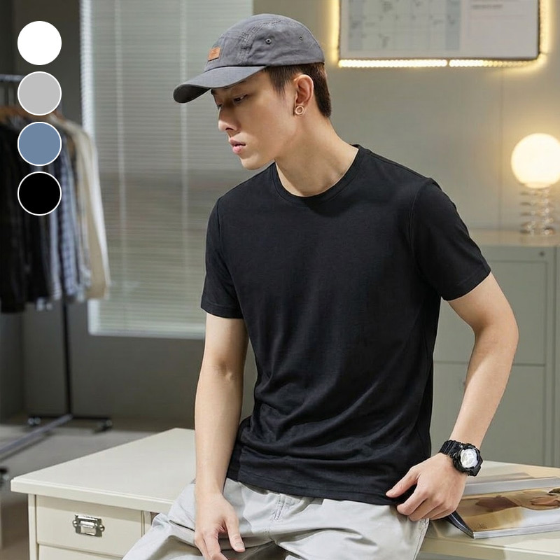 ELC-9071 남성 베이직 반팔 티셔츠 - 화이트