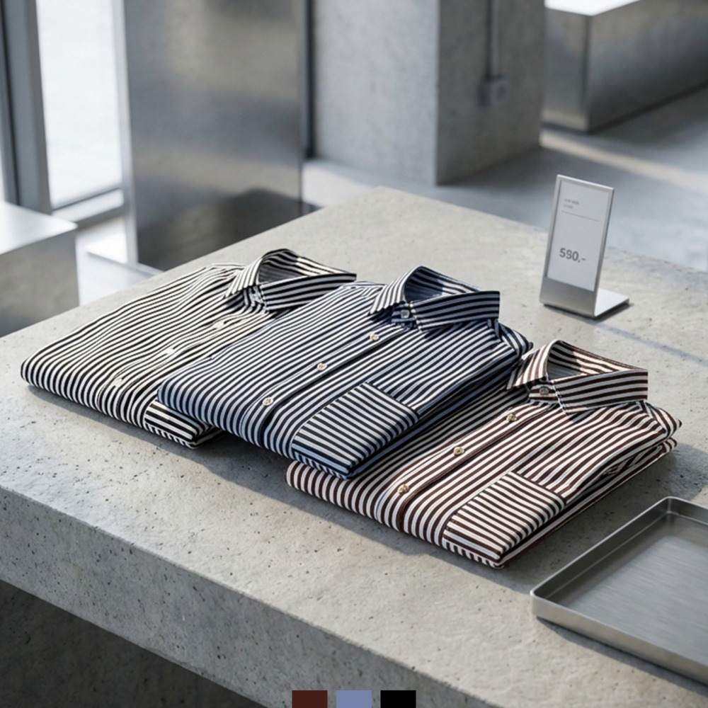 남자 스트라이프 셔츠 오버핏 남방 데일리 캐주얼 긴팔셔츠 - 화이트블랙