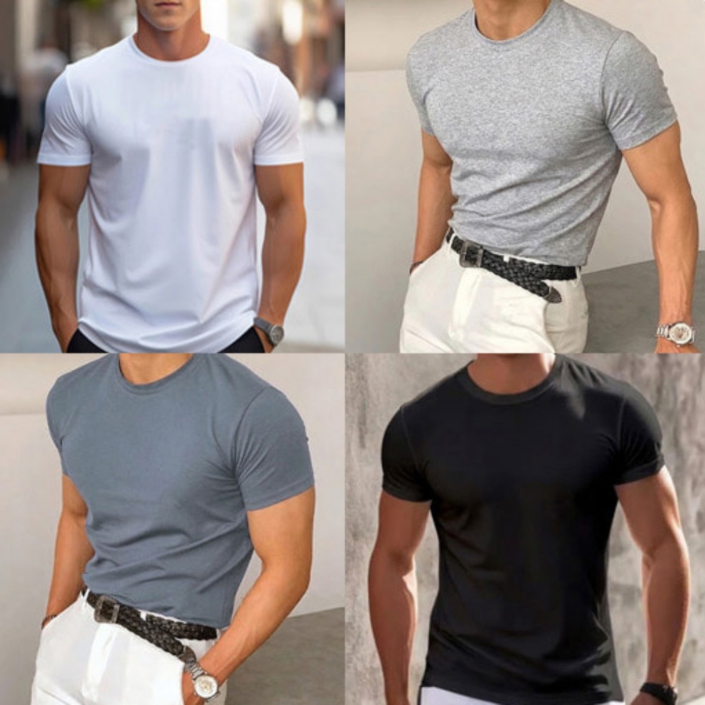 베이직 기본 라운드넥 데일리 일상 남성 무지 상의 반팔 - 블랙