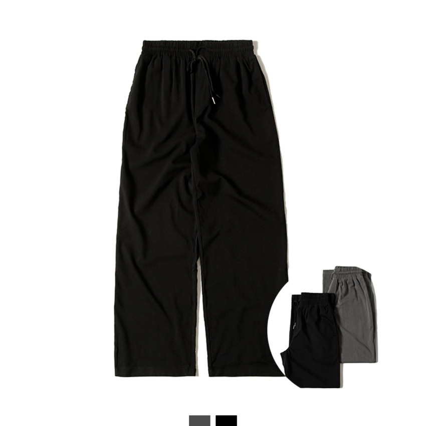 남자 와이드 밴딩 팬츠 데일리 슬랙스 편한 남자바지 - 그레이