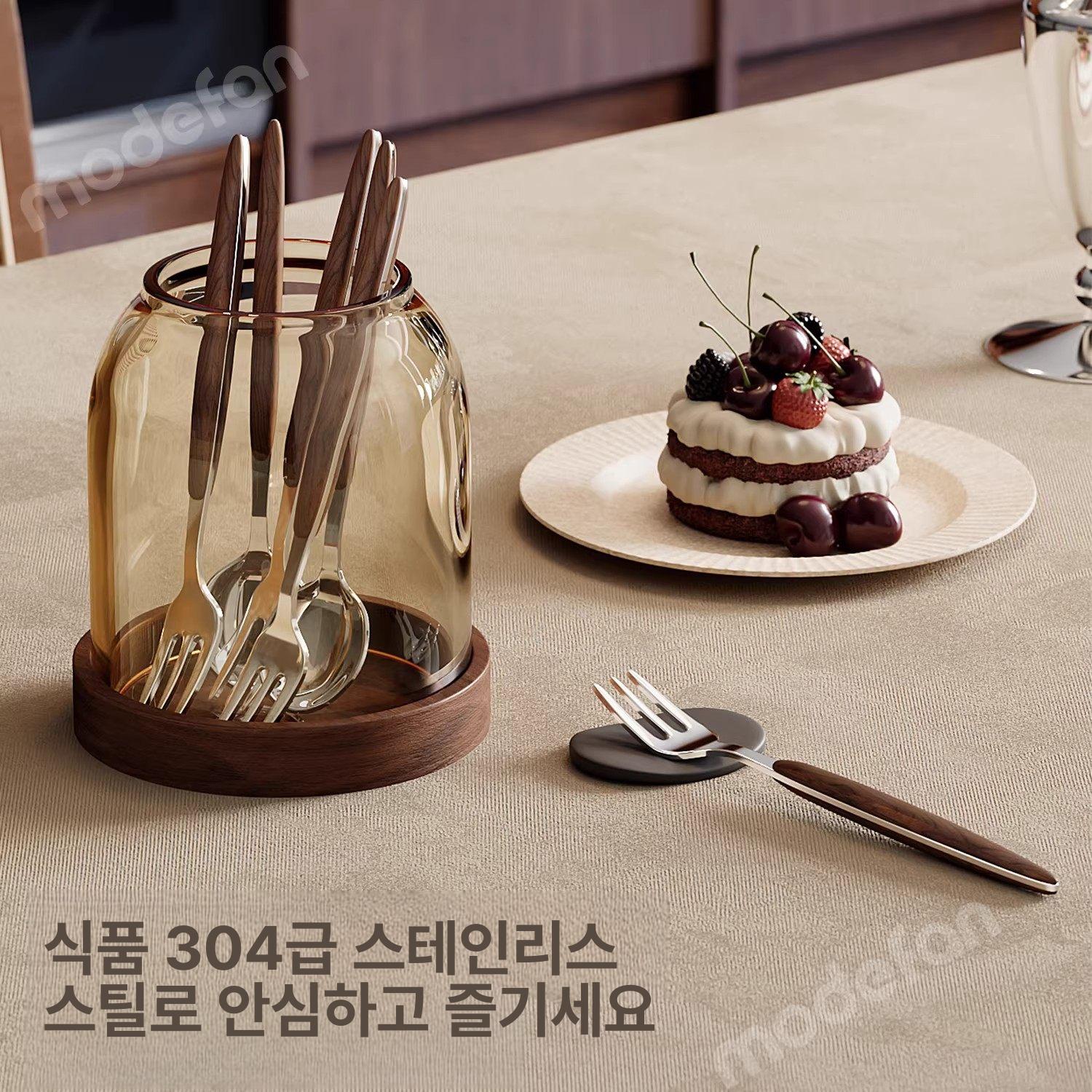 과일 우드커트러리 포크 고급스틸 과일포크 티포크 일본산 디너 고급커트러리 나이프 - 상세 이미지 3