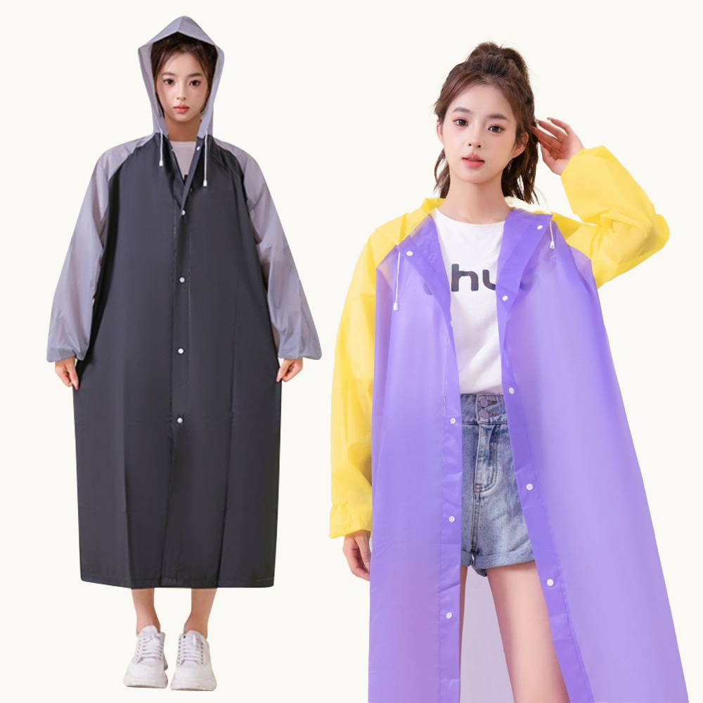 [큰손할인] 배색우비 다회용 여성 빅사이즈 패션 등산 우의 대형 골프 레인 - 옐로퍼플