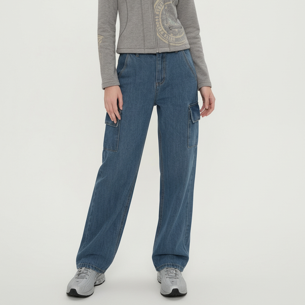 JEB-1007322 여성 코튼 카고 롱 와이드 팬츠 - 카키