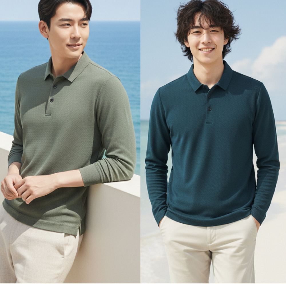 남자 메쉬 카라티셔츠 출근룩 아이스 냉감티 쿨티셔츠 여름 얇은 긴팔티 - 블랙