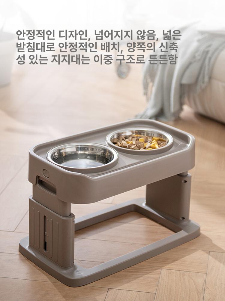 강아지 식기 세트 높이조절 실리콘 밥그릇 소형견 고양이밥그릇 물그릇 원목 식탁 - 상세 이미지 5