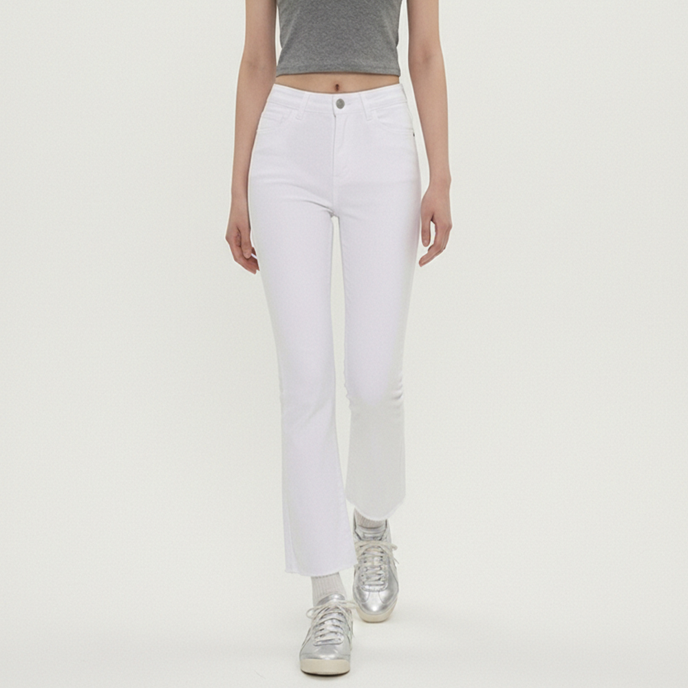 JEB-1007320 여성 캐주얼 스판 부츠컷 팬츠 - 화이트