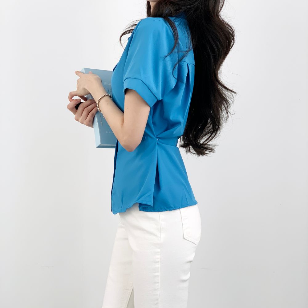 사이드 버튼 반팔 셔츠 블라우스 HPC-1007890 - 네이비