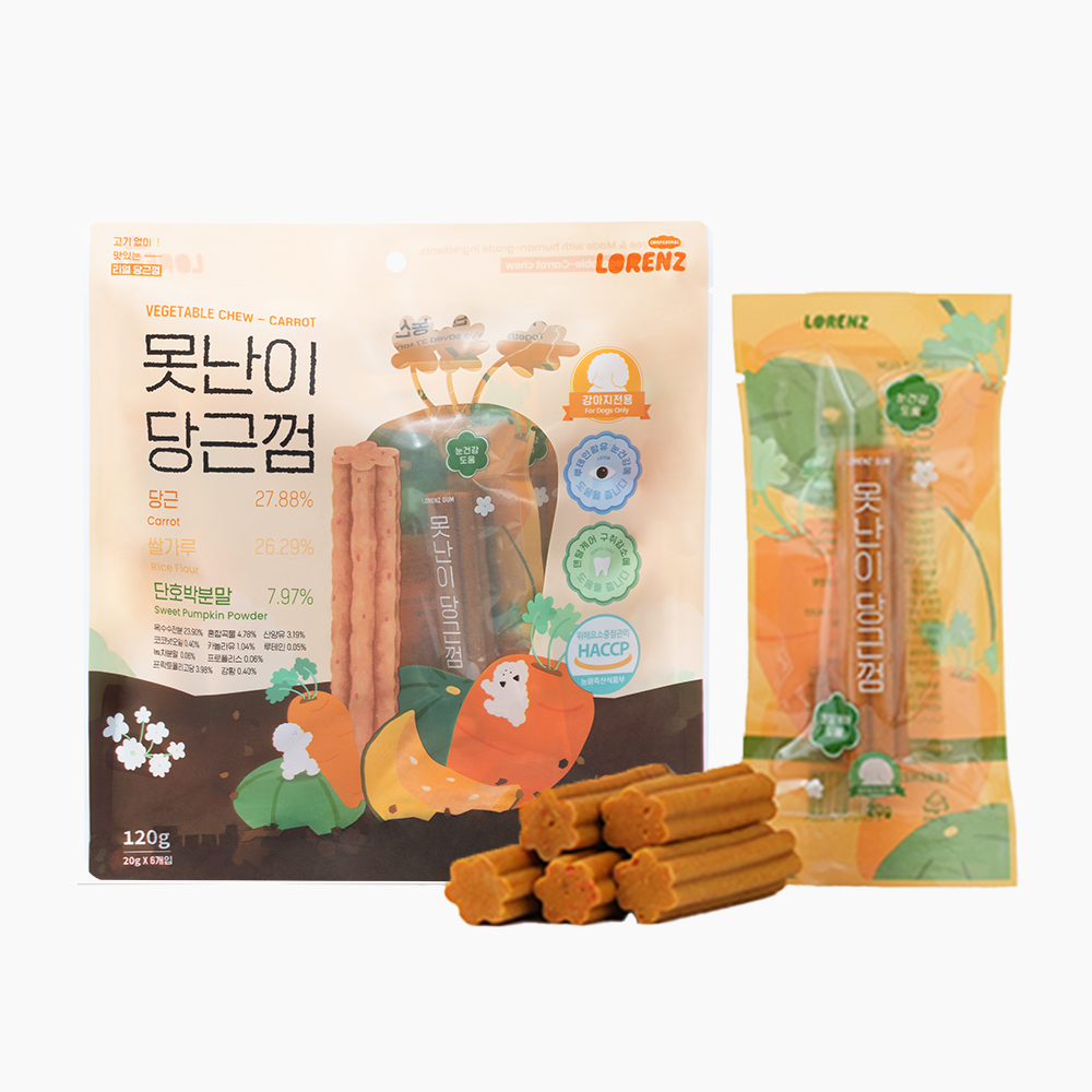 [오늘출발] 로렌츠 못난이 껌 강아지 치석 덴탈껌 입냄새제거 개껌 당근껌 눈관리, 20g, 6개 - 상품 이미지