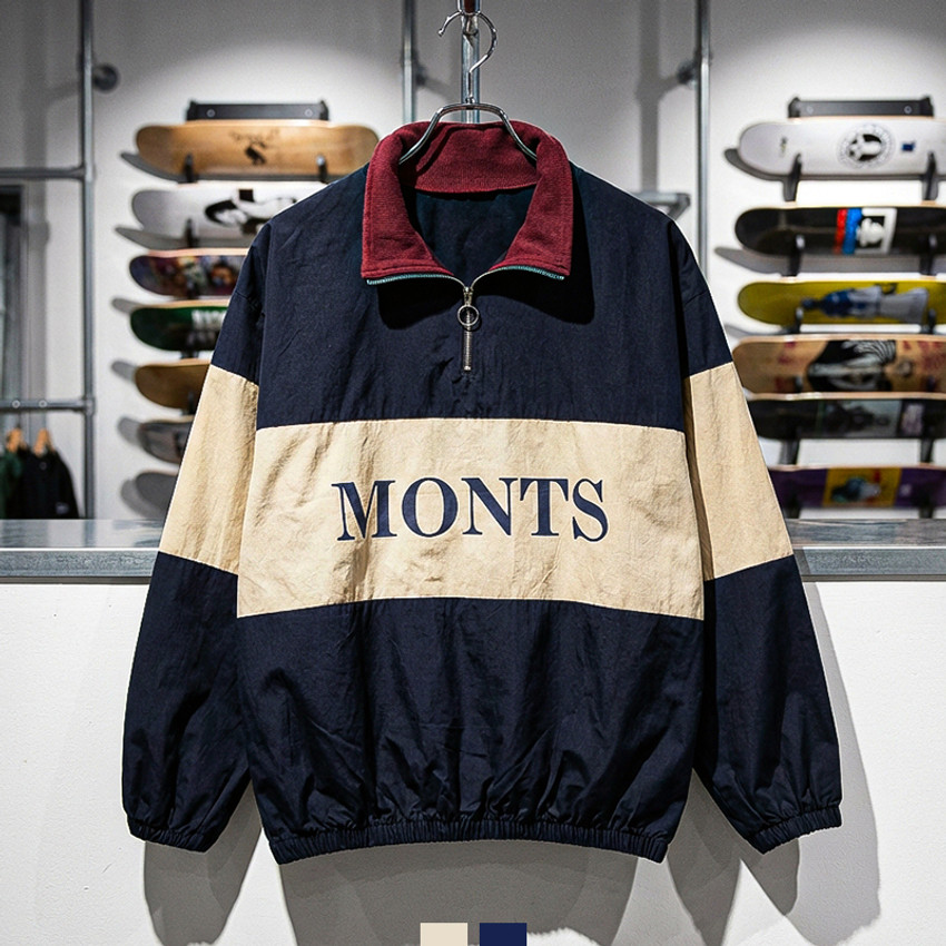 아노락 바람막이 반집업 배색 스트릿 점퍼 봄 남자아우터 - 네이비