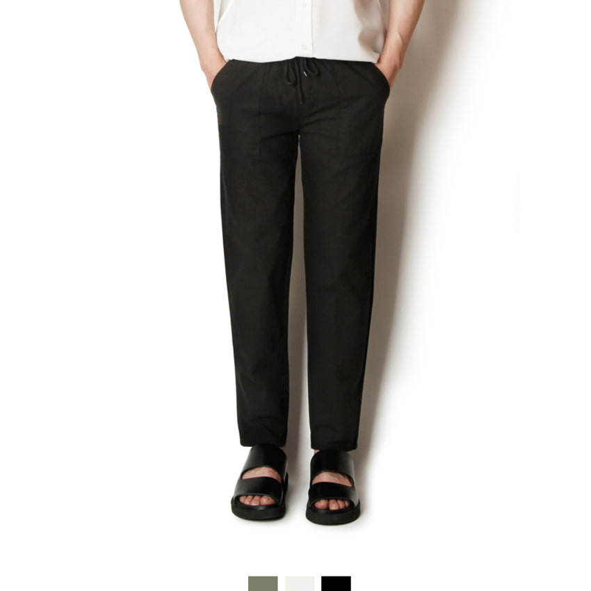 남자 밴딩팬츠 세미와이드 팬츠 남자 코튼 바지 - 카키