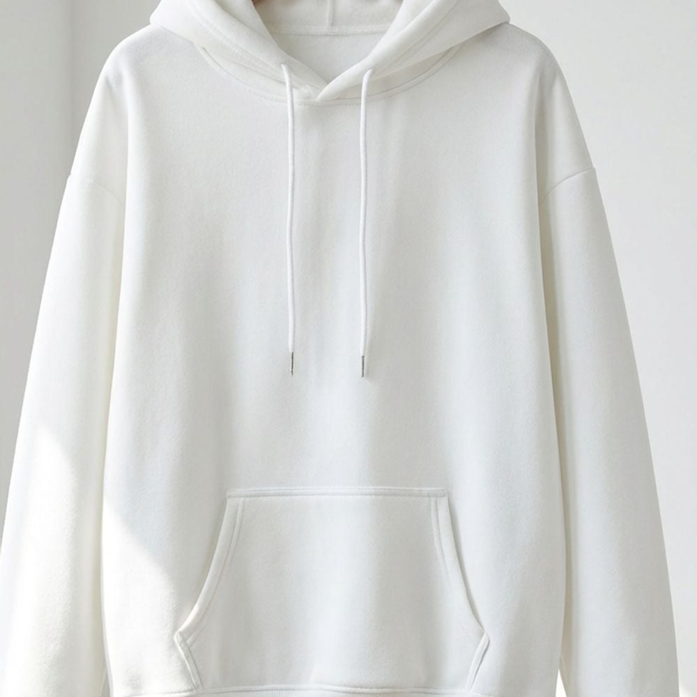 캐주얼 여성 무지 기모 후드티 긴팔 티셔츠 상의 - 화이트