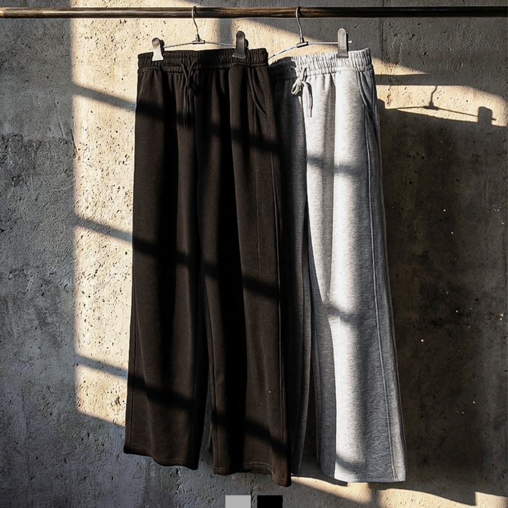 남성 와이드 스웻팬츠 밴딩 허리 스트링 트레이닝바지 편한 데일리 팬츠 - 그레이