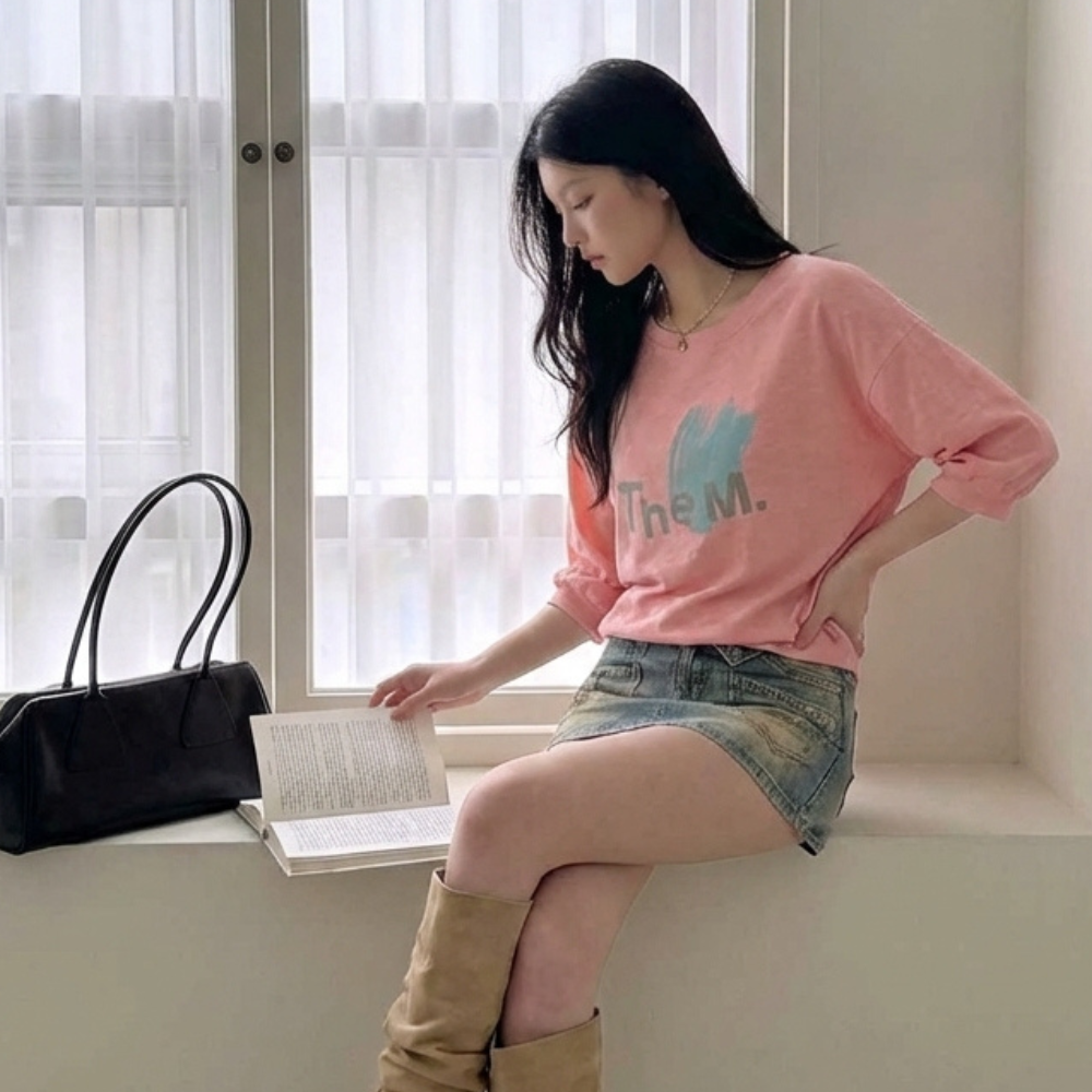 데일리즈 5부소매 여성반팔맨투맨 20수슬라브면 라운드넥 여자반팔티 세미크롭 노멀핏 자체제작 이미지 8