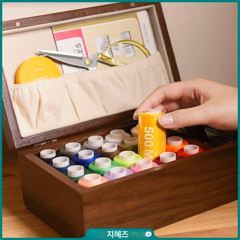 수예 반짇고리함 바느질보관함 고급세트 가정용 보관함 원목 우드 상자 재봉 받짓고리상자 - 상세 이미지 4