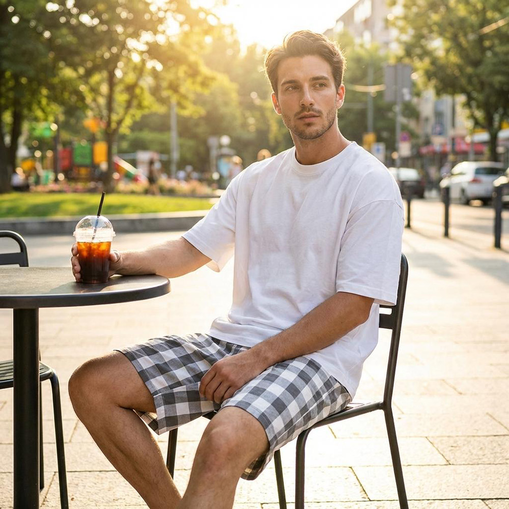 반바지 여름 밴딩 - 블루레드블랙