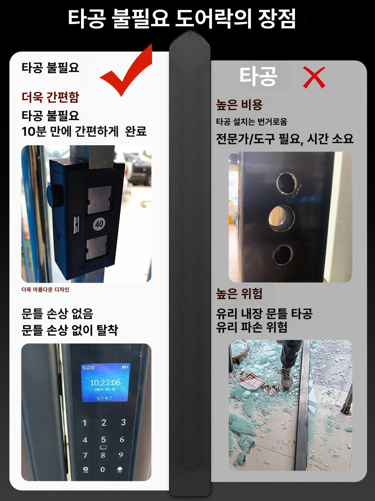 지문인식 도어락 사무실 무타공 장치 목문용 실내 방문 목문용도어락 잠금장치 손잡이 디지털 - 상세 이미지 2