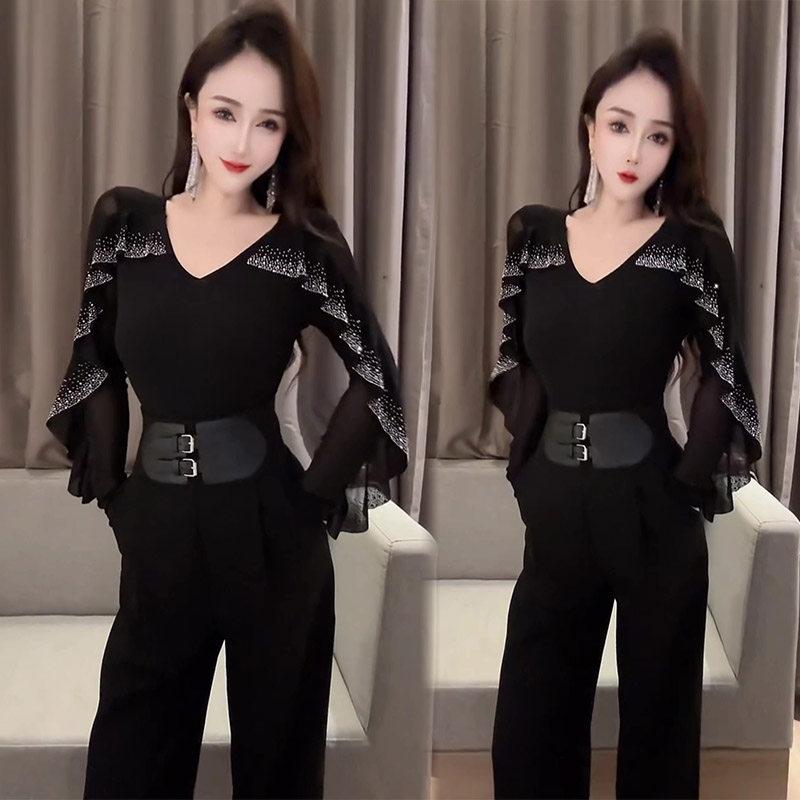 여성 댄스복 라인 긴팔 연습복 상의 블라우스 살사 치마 반팔 라인댄스복 스포츠 라인댄스 - 상세 이미지 3