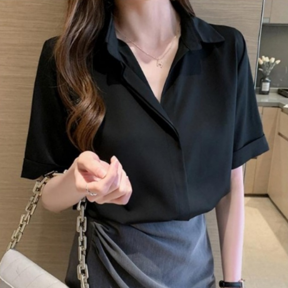 단정한 여성 출근룩 블라우스 데일리 반팔 블라우스 - 4컬러 - 화이트