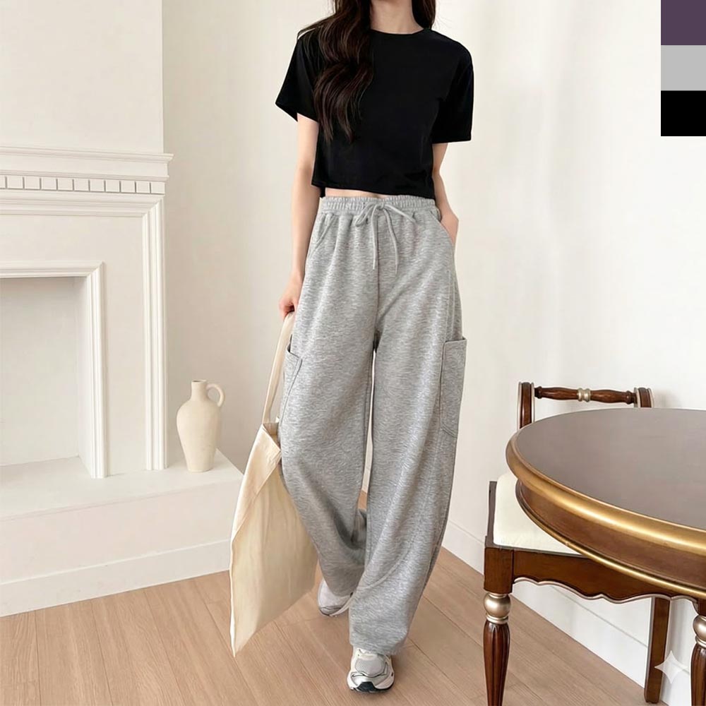 3컬러 포켓 사이드 벌룬 와이드 팬츠 DJJ-ACC-2001W - 그레이